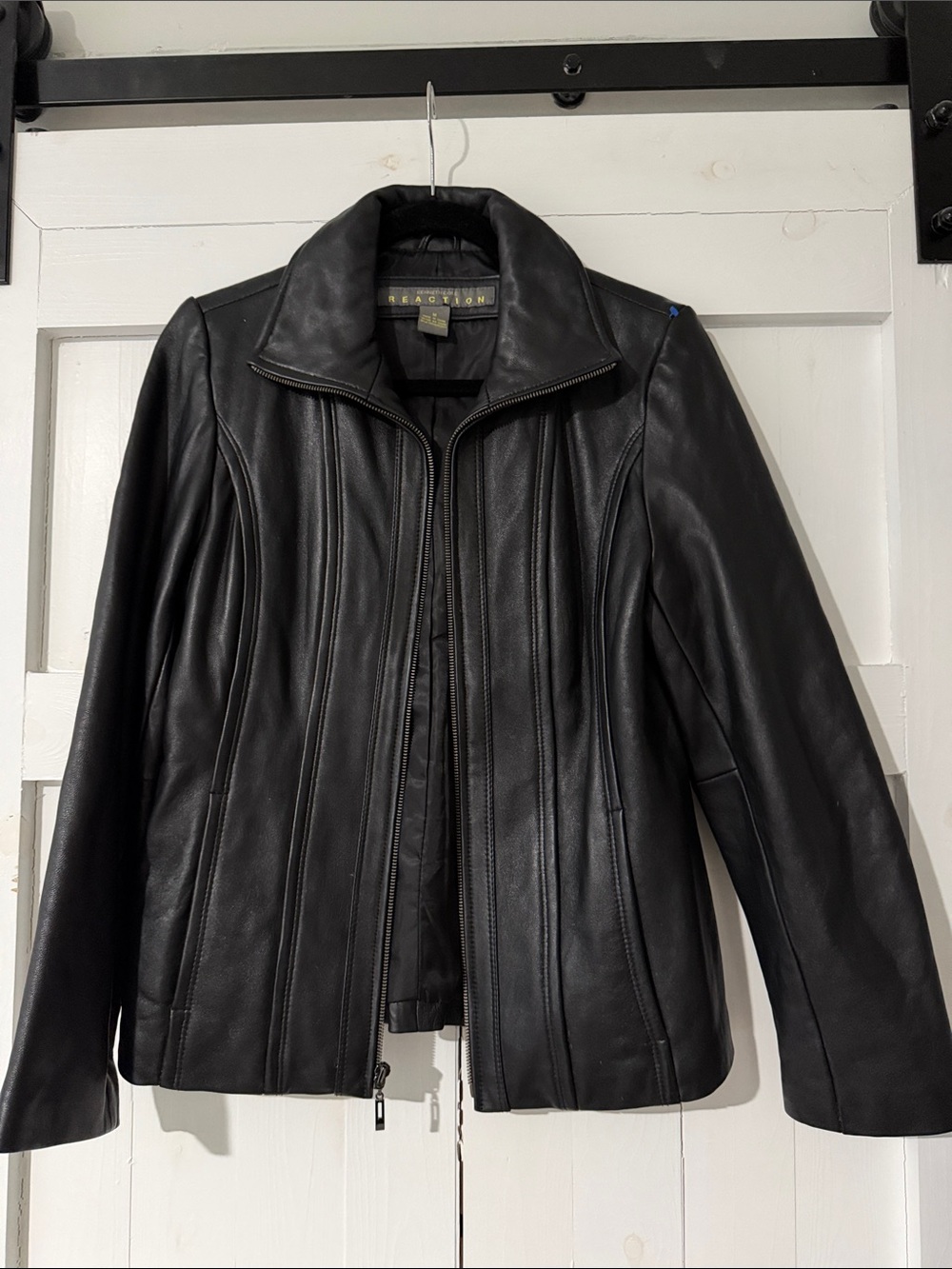 Kenneth Cole Reaction Black Leather Zip-Front Jacket